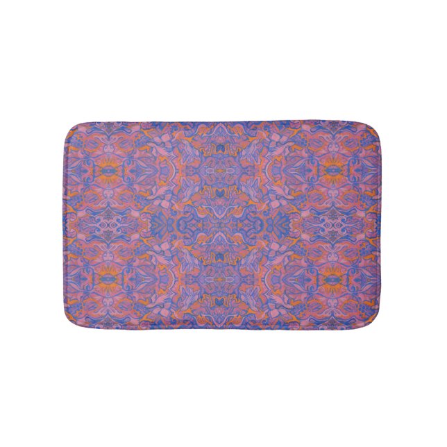 Tapis De Bain Oiseaux Arabesque Oriental Bohème Bohème Bleu Oran (Devant)