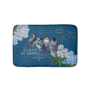 Tapis De Bain Oiseaux bleus vintages Fleurs Mat de bain français