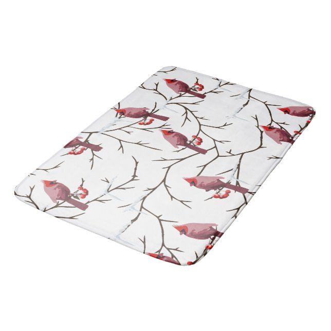 Tapis De Bain Oiseaux cardinaux, cerises d'hiver et Motif de nei (Angle)