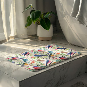 Tapis De Bain Oiseaux colorés Fleurs Motif