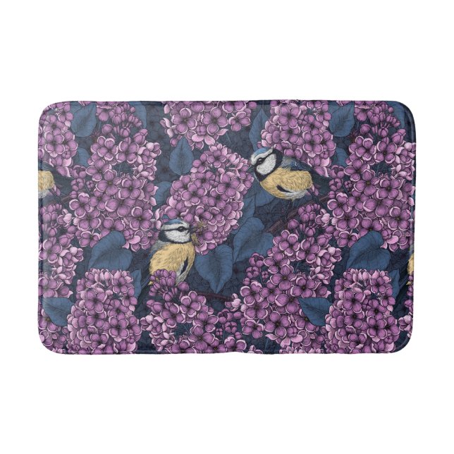 Tapis De Bain Oiseaux dans le jardin violet lilas (Devant)