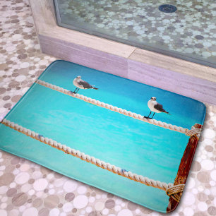 Tapis De Bain Oiseaux de plage de mer turquoise photo côtière