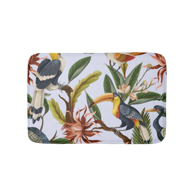 Tapis De Bain Oiseaux & Fleurs : Motif Vintage tropical. (Devant)
