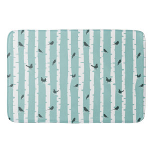 Tapis De Bain Oiseaux noirs sur bouleaux blancs Motif Bathmat