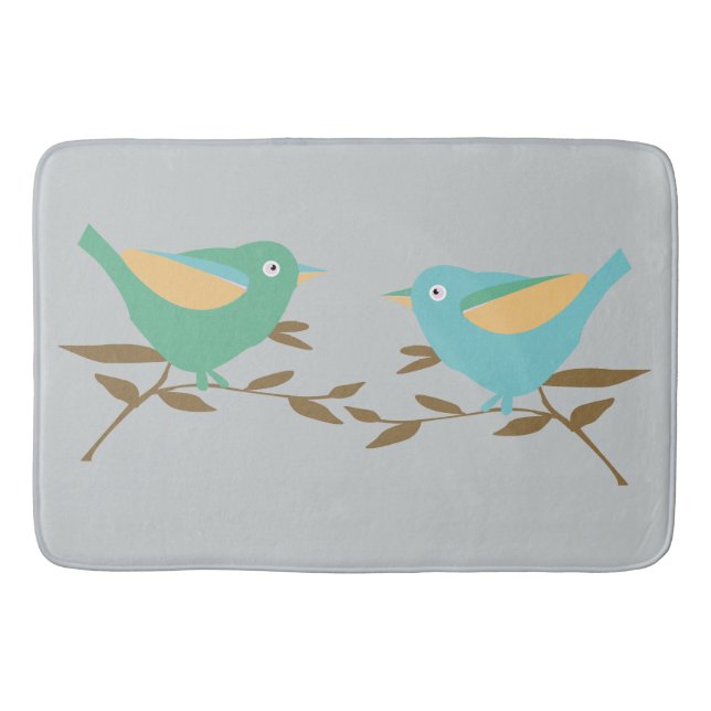 Tapis De Bain oiseaux turquoises et verts (Devant)