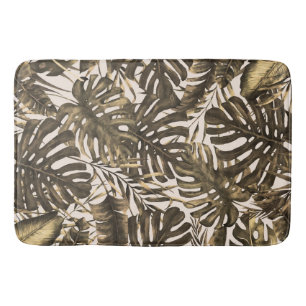 Tapis De Bain Olive Green & Cream Tropical Palm Feuilles Island