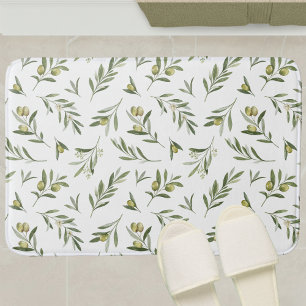 Tapis De Bain Olives à l'aquarelle vert sauge