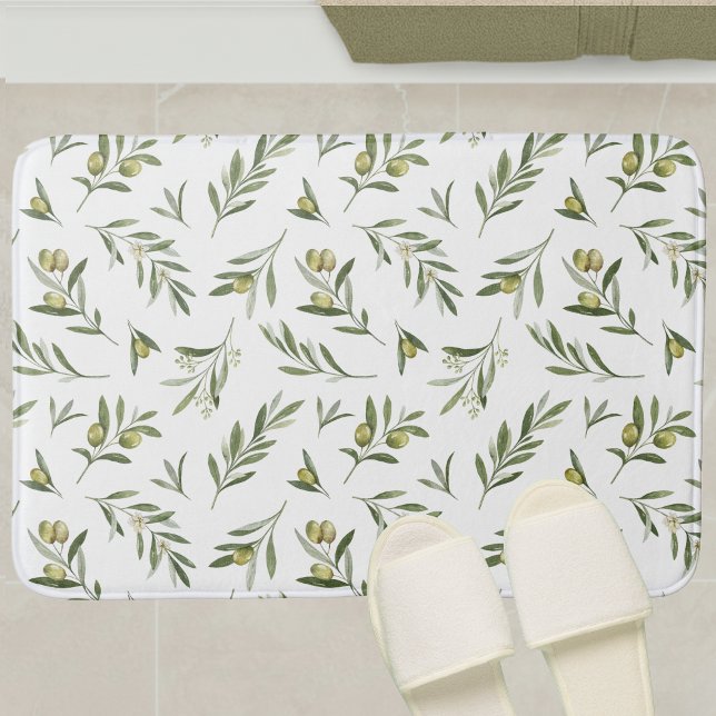 Tapis De Bain Olives à l'aquarelle vert sauge (Créateur téléchargé)