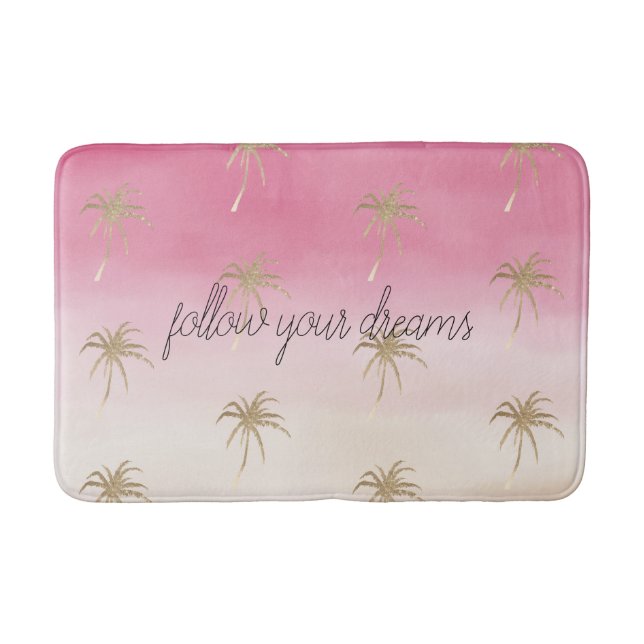 Tapis De Bain Ombre des palmiers tropicaux d'or rose Peach  (Devant)