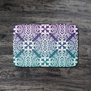 Tapis De Bain Ombre pourpre et turquoise de damassé blanche