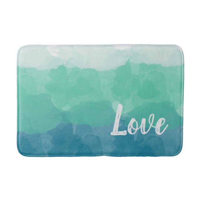 Tapis De Bain Ombre Turquoise Blue et Neo Mint Love (Devant)