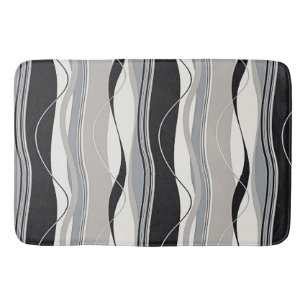 Tapis De Bain Ondulant des vagues gris et blanc noirs