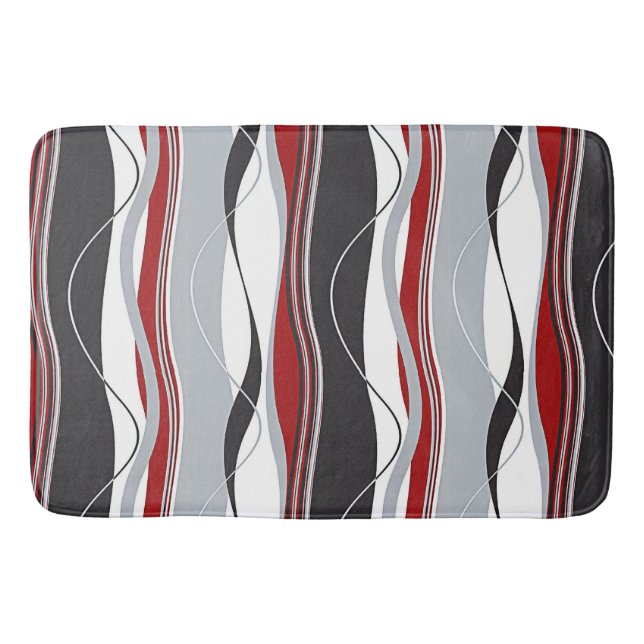Tapis De Bain Ondulant des vagues rouges, blanches, noires et (Devant)