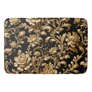 Tapis De Bain Opulence élégante : Fleurs noires et or flamand