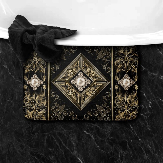 Tapis De Bain Opulence ornée | Flouris à bijoux noir et or (Créateur téléchargé)