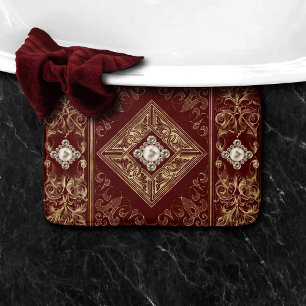 Tapis De Bain Opulence ornée   Flouris rouge et or bijoux