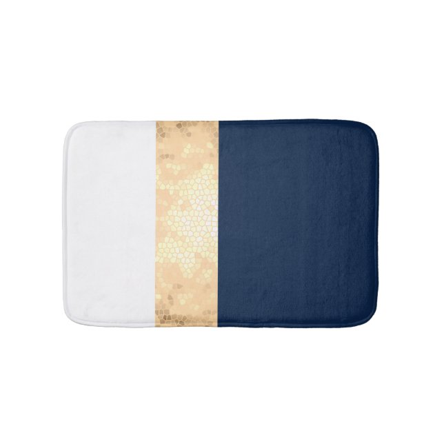 Tapis De Bain or élégant de faux, bleu marine, rayures blanches (Devant)