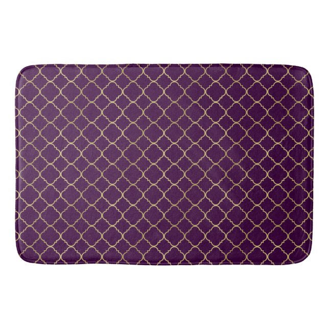 Tapis De Bain Or et Quatrefoil chic pourpre (Devant)