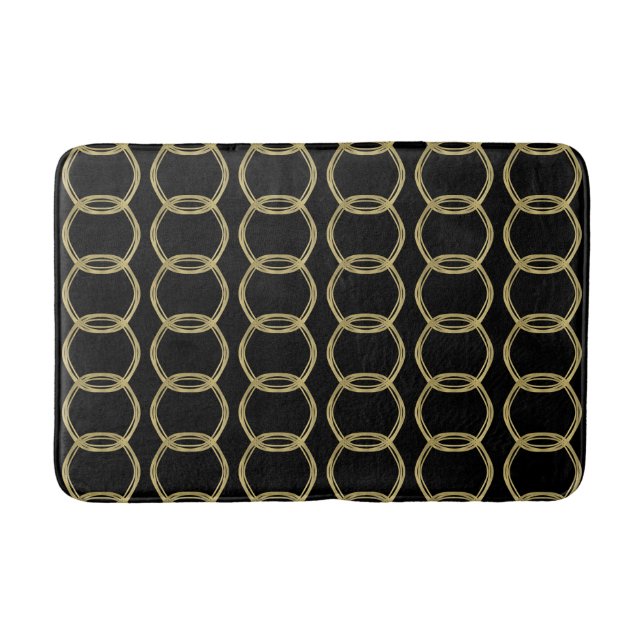 Tapis De Bain Or Glam & Anneaux Noir Moderne Glam (Devant)