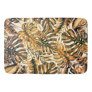 Tapis De Bain Or Jaune Feuilles de Palmiers Tropicaux Été Île