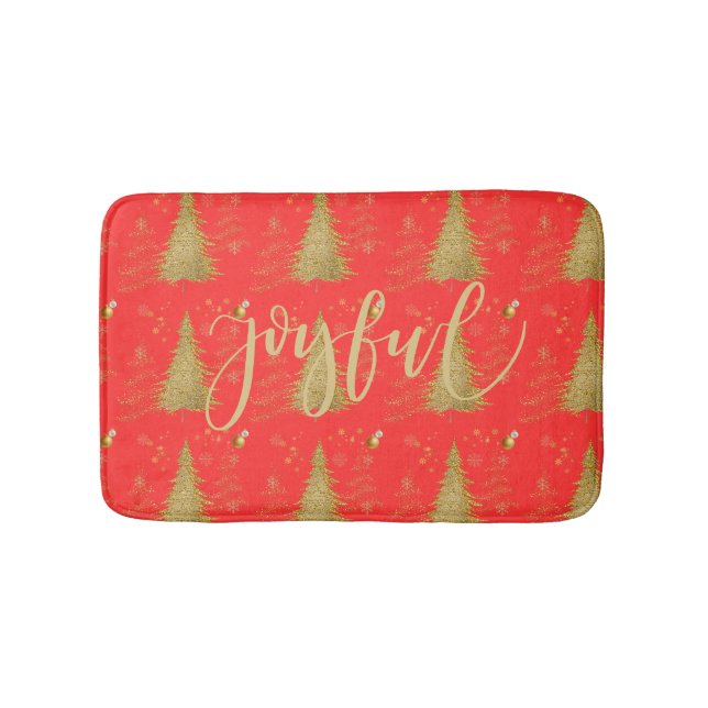 Tapis De Bain Or JOYEUX sur Fête de Noël rouge  (Devant)