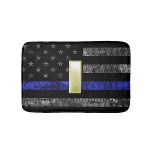 Tapis De Bain (Or) Lieutenant Ligne Bleue Mince Drapeau Distress