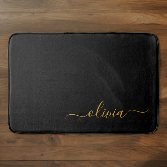 Tapis De Bain Or Monogramme Féminin Moderne 'Black Gold' (Créateur téléchargé)