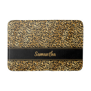Tapis De Bain Or Noir Chic Imprimé Léopard Personnalisé