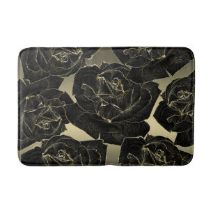 Tapis De Bain Or & Rose Noire Glamour Élégant Classe Chic