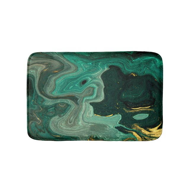Tapis De Bain Or Turquoise Vert Agate Argent Abstrait (Devant)