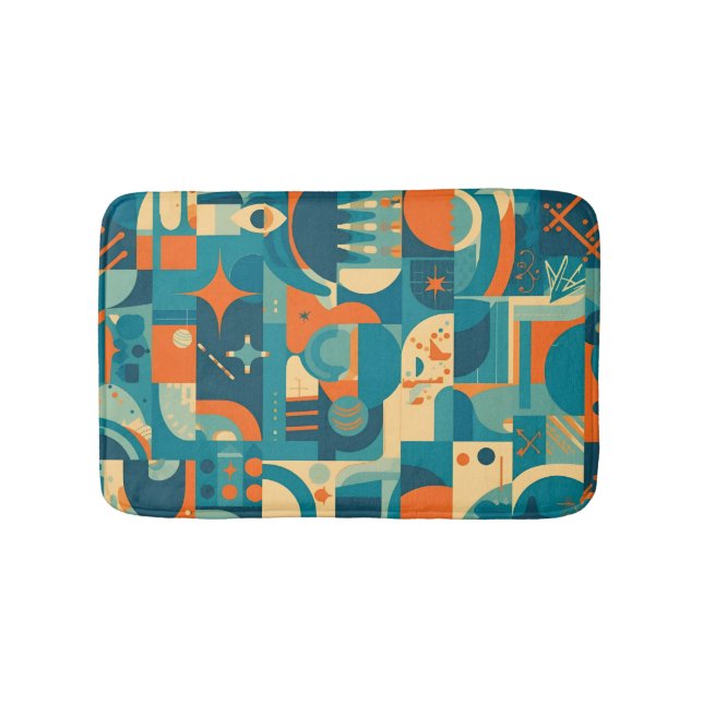 Tapis De Bain Orange and Teal Geometric Abstract (Devant)