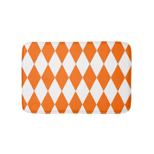 Tapis De Bain Orange blanc Arlequin Diamants Checkers Design (Devant)