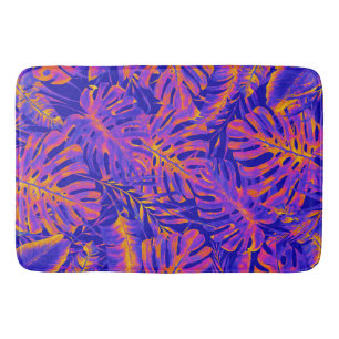 Tapis De Bain Orange Bleu Électrique Feuilles De Palmier Tropica