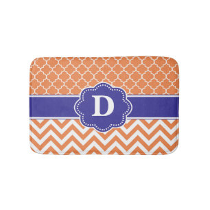 Tapis de bain orange de monogramme de Chevron de
