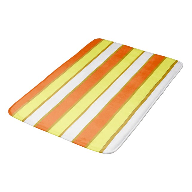 Tapis De Bain Orange, jaune et White Stripes (Angle)