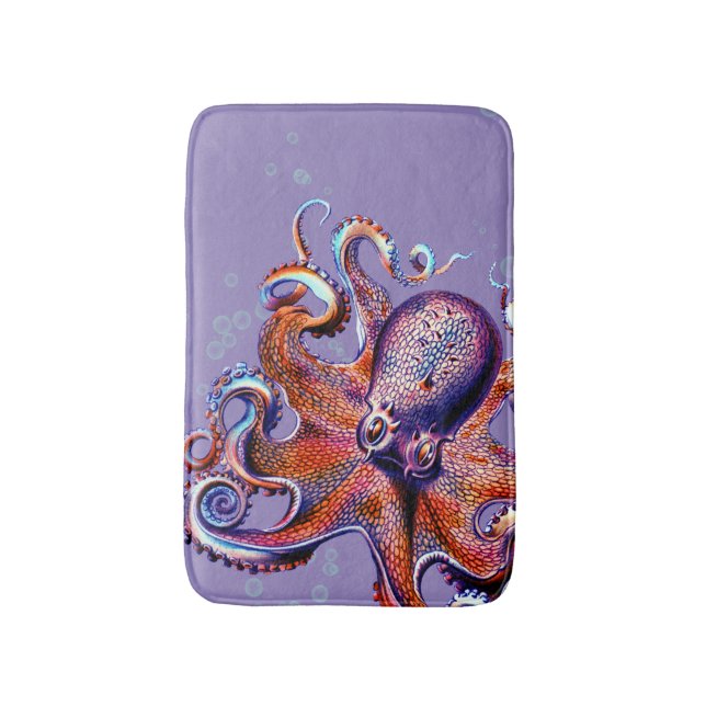 Tapis De Bain Orange octopus et violet (Devant (Vertical))