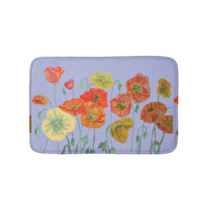 Tapis De Bain Orange Rouge Jaune Populations fleurs florales Bai