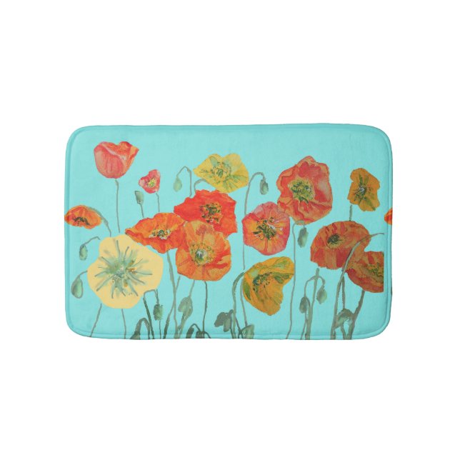 Tapis De Bain Orange Rouge Jaune Populations fleurs florales Bai (Devant)