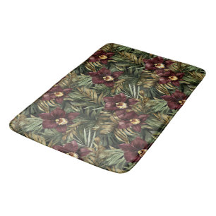 Tapis De Bain Orchidée florale tropicale rouge Bourgogne