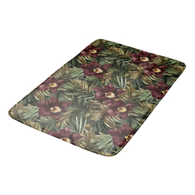 Tapis De Bain Orchidée florale tropicale rouge Bourgogne (Angle)