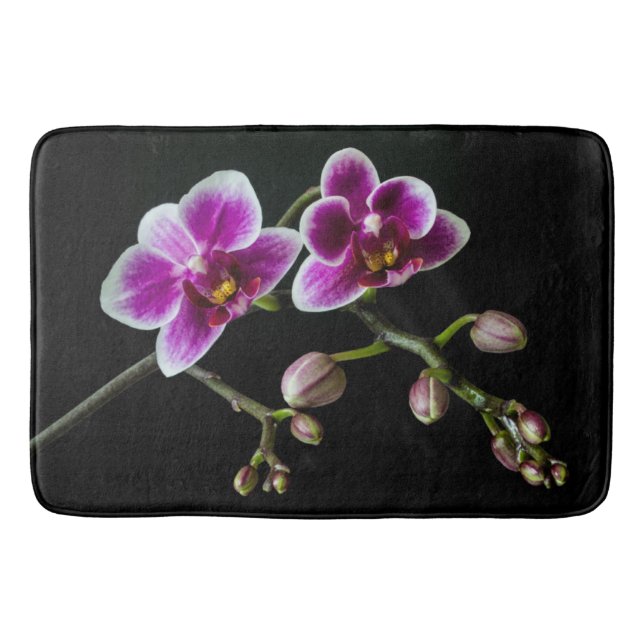 Tapis De Bain Orchidée rose blanc couleur sur noir pâle doux (Devant)