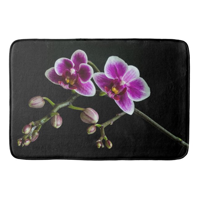 Tapis De Bain Orchidée rose blanc couleur sur noir pâle doux (Devant)
