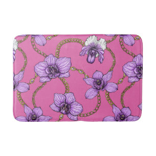 Tapis De Bain Orchidées et chaînes, violet et rose