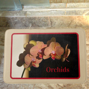 Tapis De Bain Orchidées Rose Corail Jaune Floral Photographique