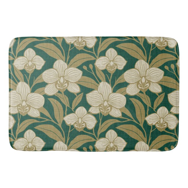 Tapis De Bain Orchidées sur motif vert émeraude (Devant)
