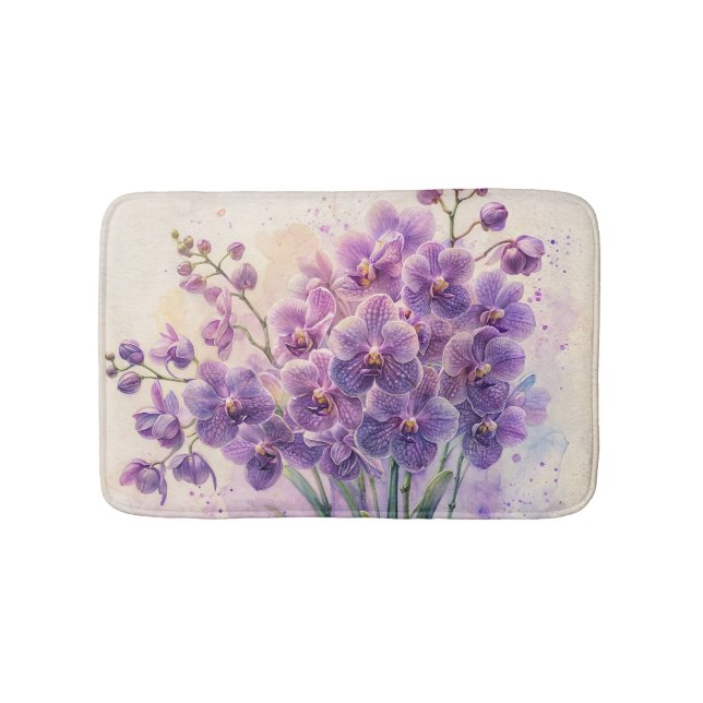 Tapis De Bain Orchidées violettes Aquarelle Art (Devant)