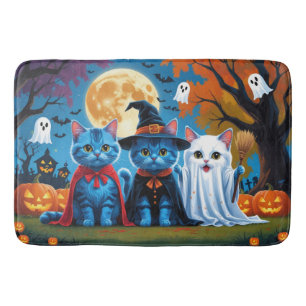 Tapis De Bain Oriental Blue Cats Citrouille Halloween Drôle