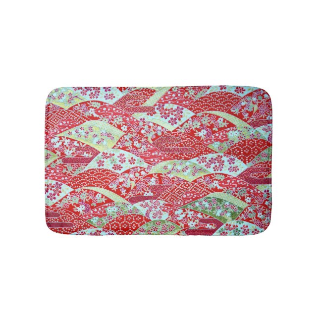 Tapis De Bain Origami de fleurs rouges washi japonais Yuzen Bath (Devant)