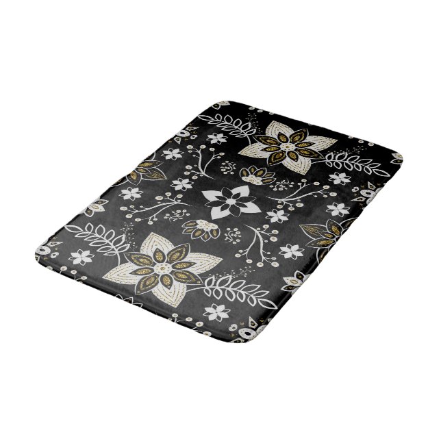 Tapis De Bain Ornate black and white floral pattern  (Angle)