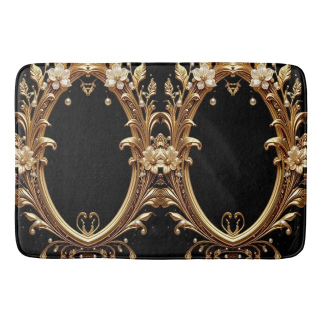 Tapis de bain orné de fleurs dorées (Devant)